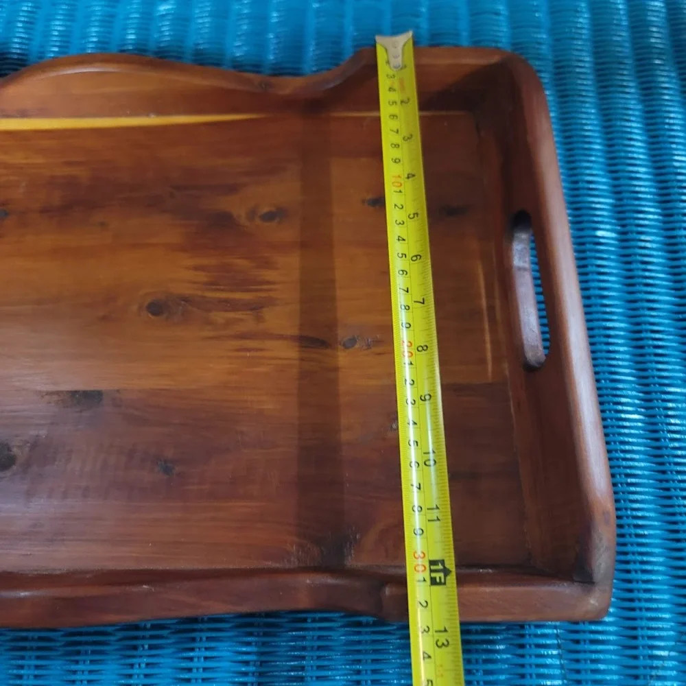 Handmade yew Wood double handle serving tray 13